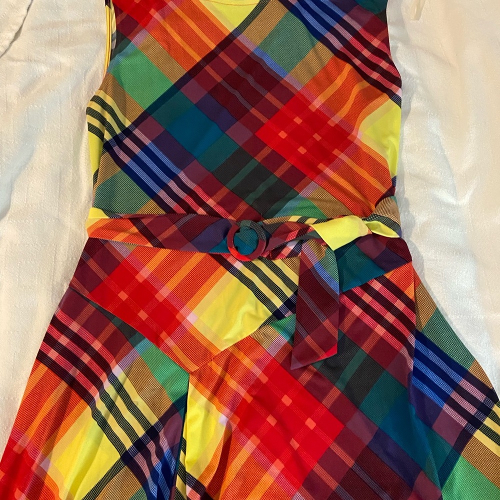 Chaus Vibrant Plaid Sleeveless Dress with Belt